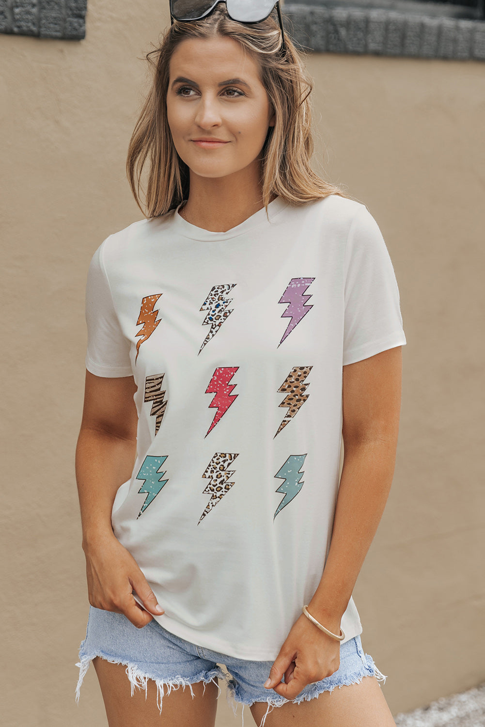 Lightning Graphic Round Neck Short Sleeve T-Shirt-Angel Casuals