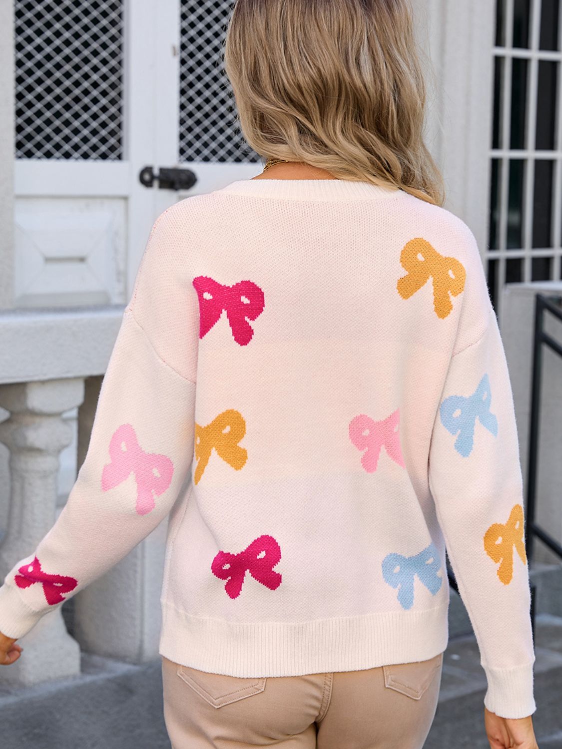 Angel Wings Bow Graphic Round Neck Long Sleeve Sweater-Angel Casuals