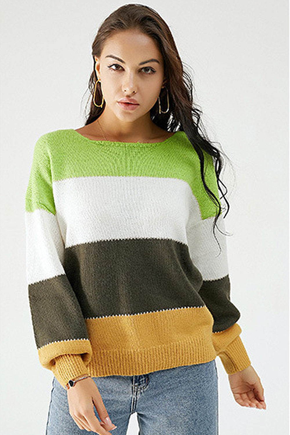 Color Block Dropped Shoulder Sweater-Angel Casuals