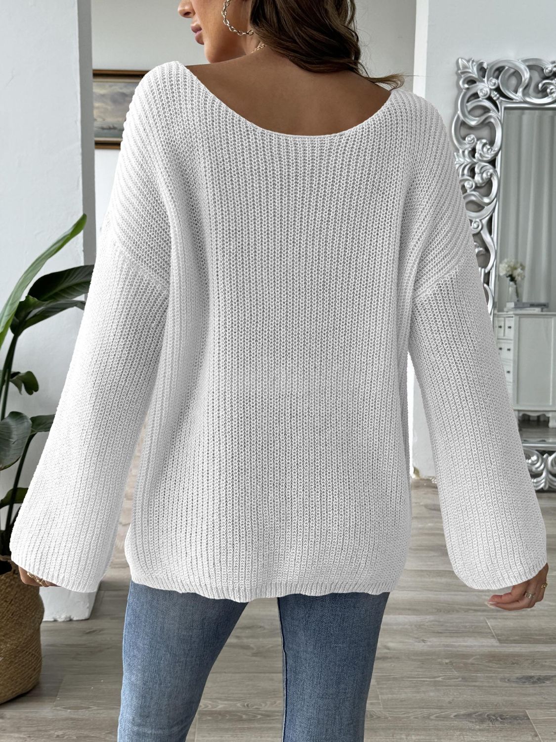 Heart Boat Neck Dropped Shoulder Sweater-Angel Casuals