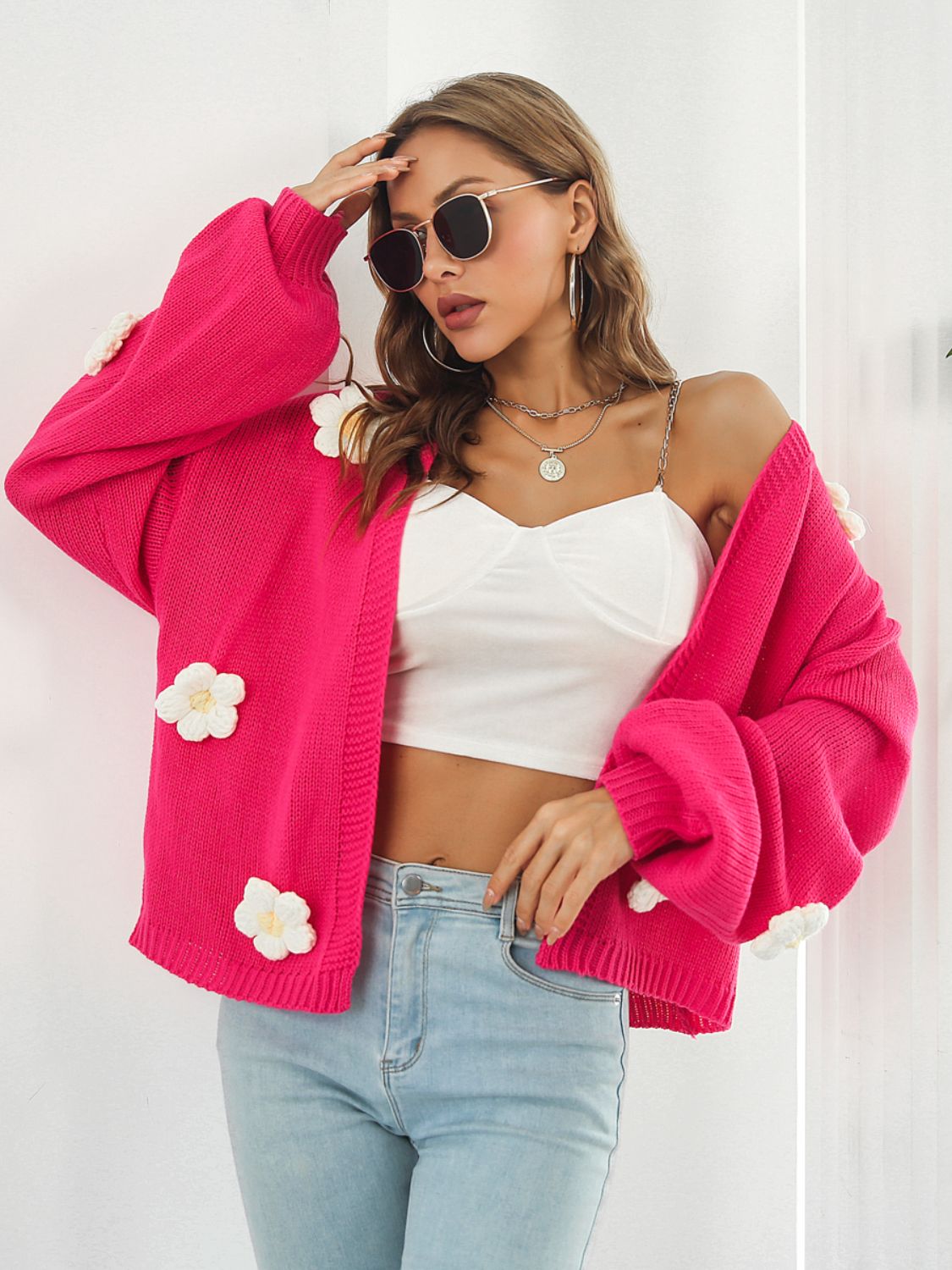 Floral Open Front Long Sleeve Cardigan-Angel Casuals