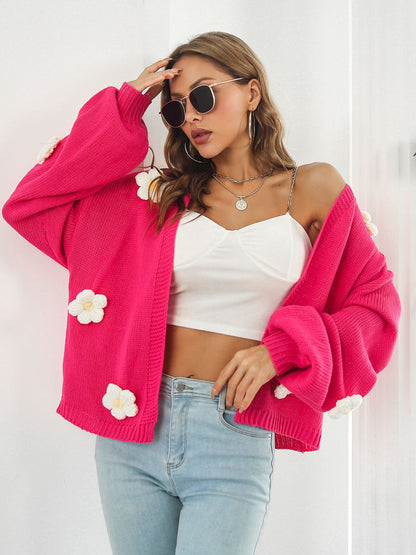 Floral Open Front Long Sleeve Cardigan-Angel Casuals