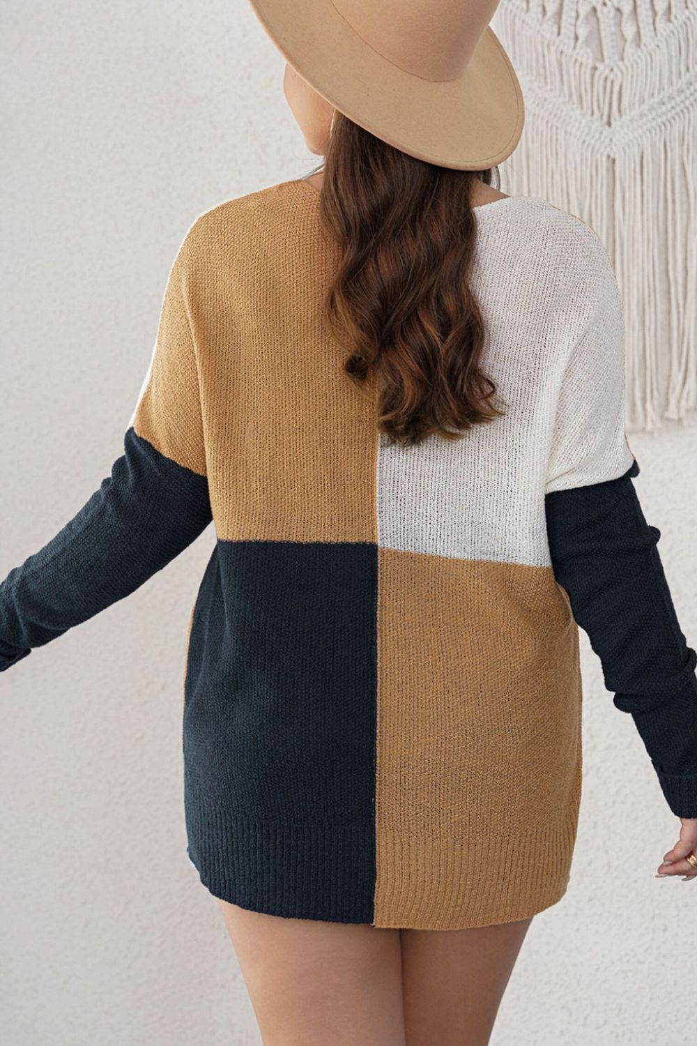 Plus Size Color Block Round Neck Sweater-Angel Casuals