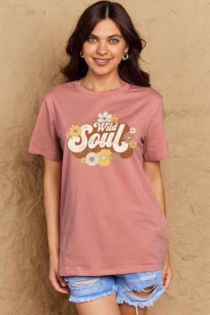 Simply Love Full Size WILD SOUL Graphic Cotton T-Shirt-Angel Casuals