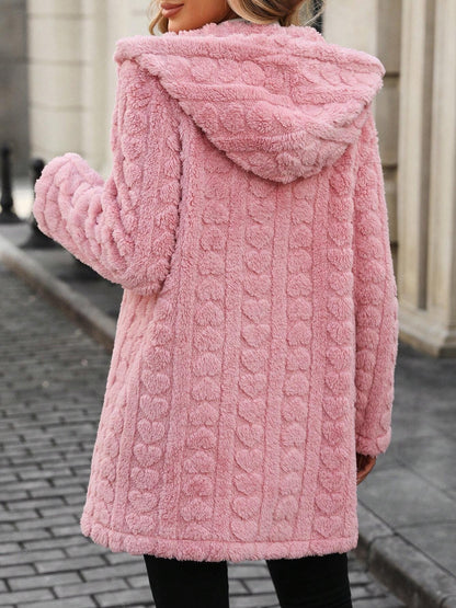 Heart Open Front Hooded Fuzzy Coat-Angel Casuals
