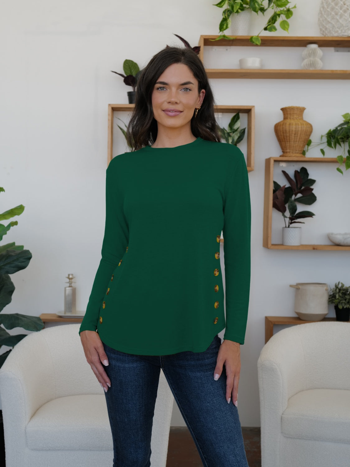 FAM-FAM Round Neck Long Sleeve T-Shirt-Angel Casuals