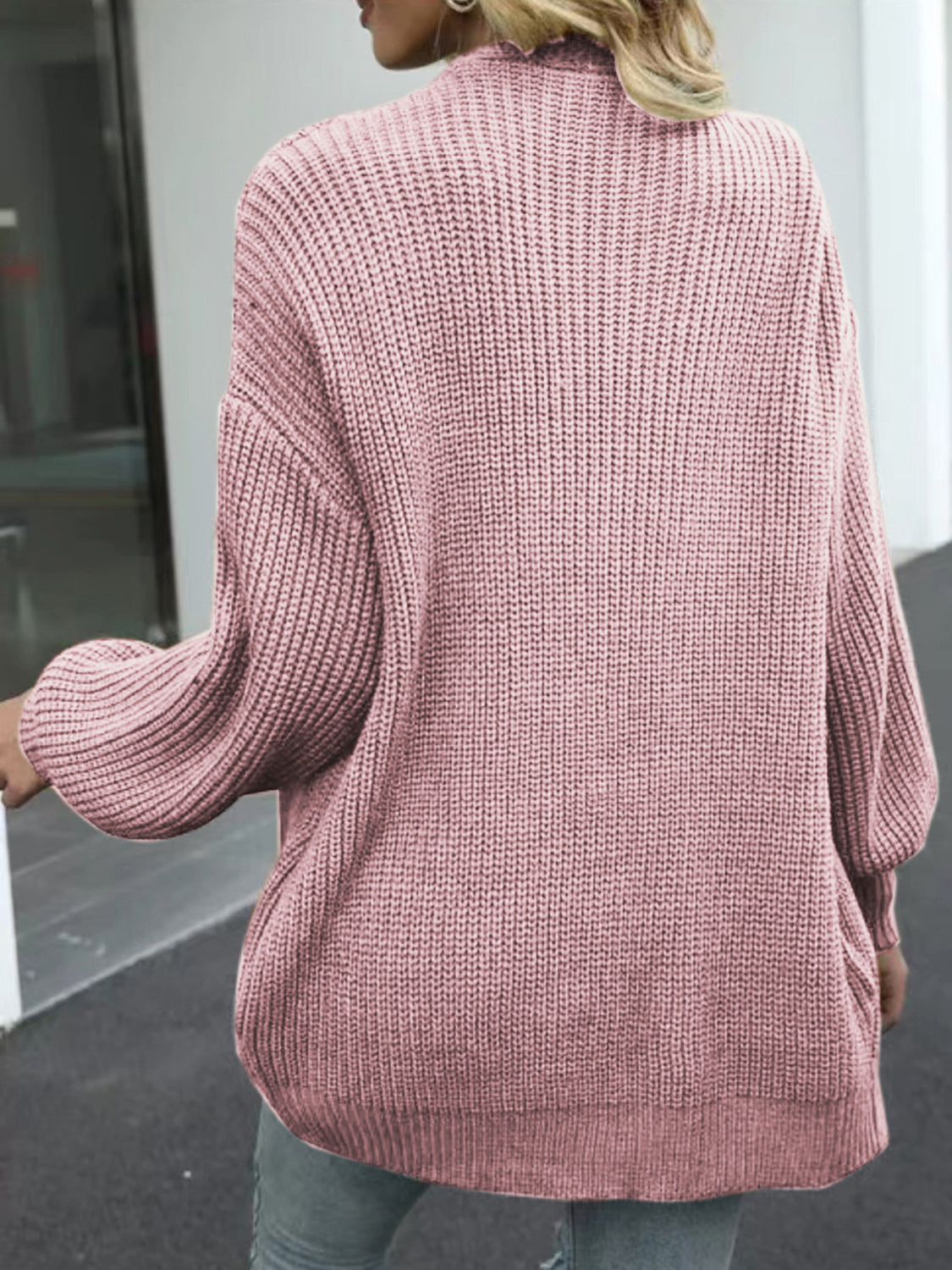 Drop Shoulder Balloon Sleeve Cardigan-Angel Casuals