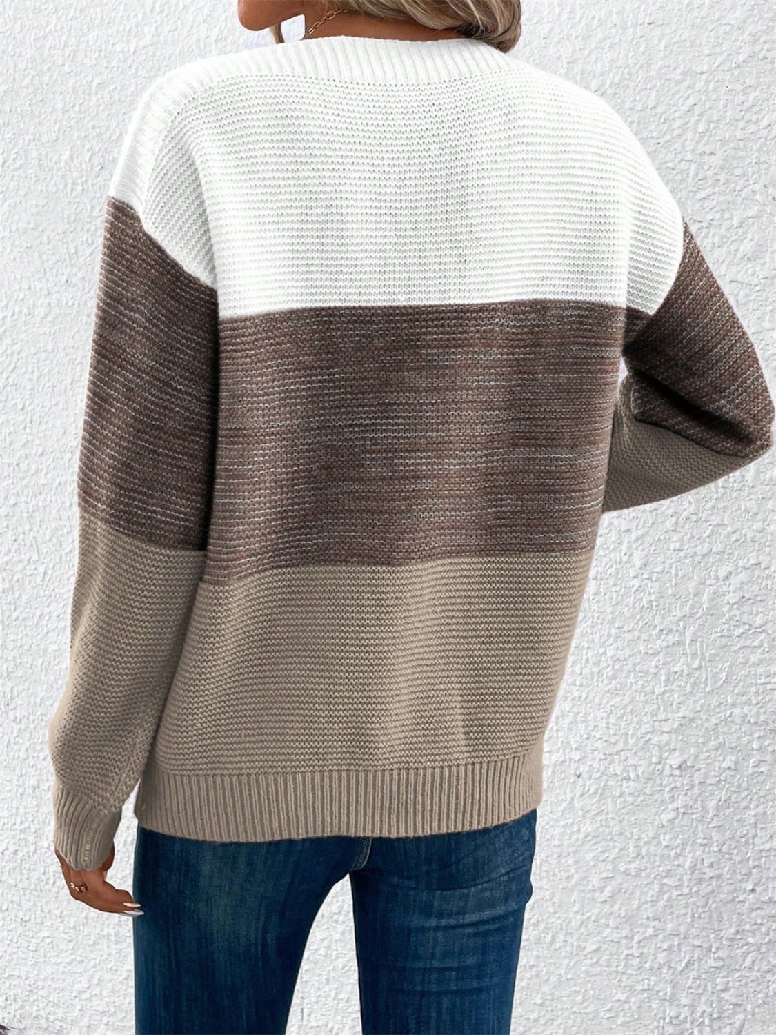 Color Block Drop Shoulder Long Sleeve Sweater-Angel Casuals