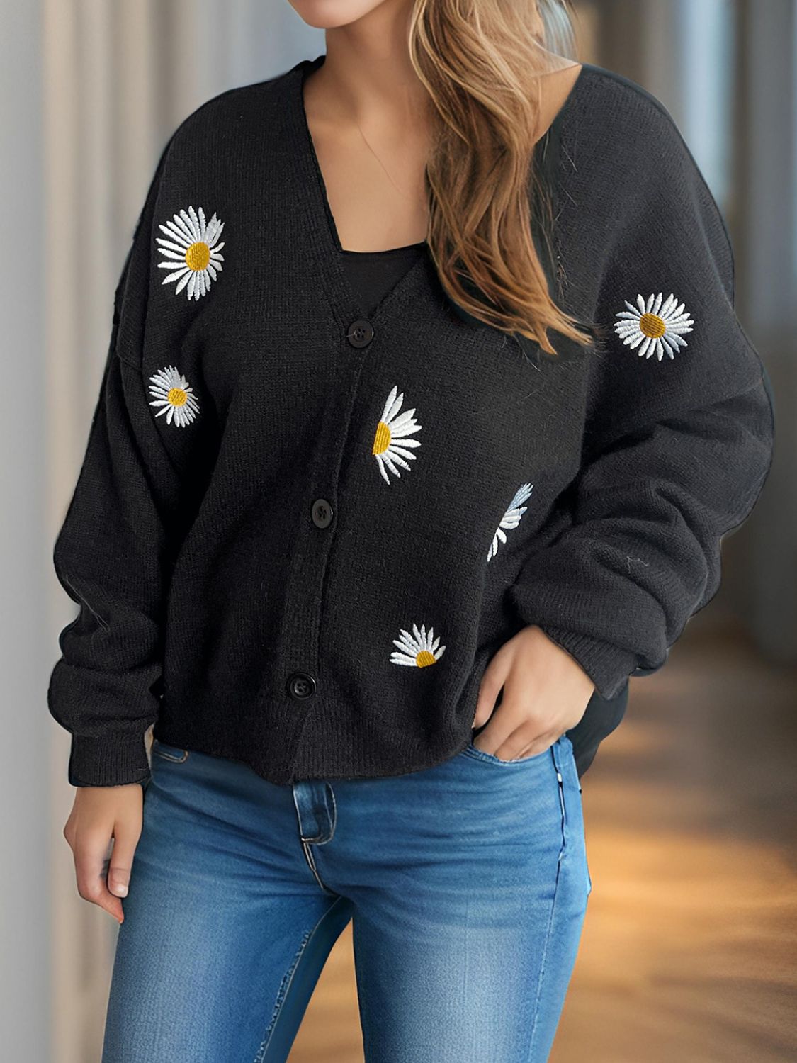 Daisy Button Up V-Neck Cardigan-Angel Casuals