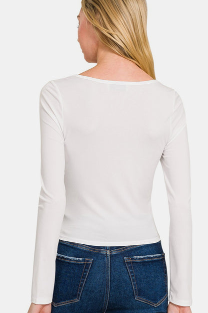 Zenana Square Neck Fitted Long Sleeve T-Shirt-Angel Casuals