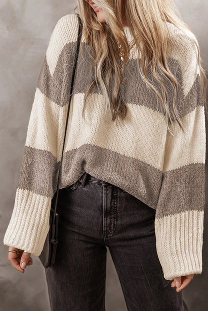 Color Block Round Neck Sweater-Angel Casuals