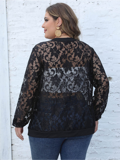 Plus Size Lace Open Front Cardigan-Angel Casuals