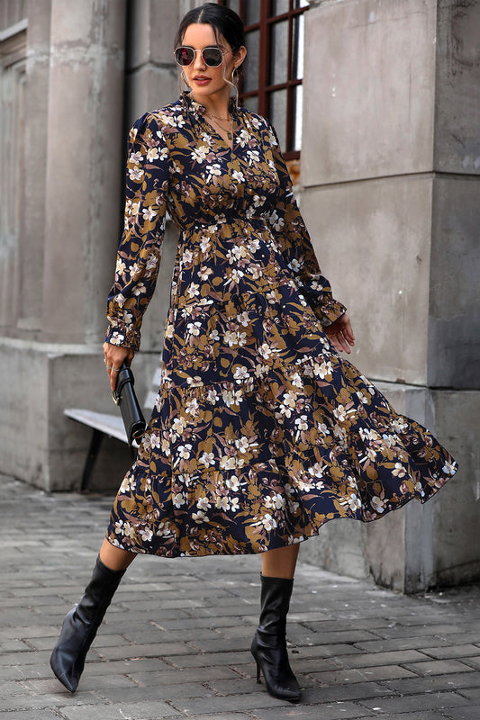 Floral Flounce Sleeve Tiered Dress-Angel Casuals