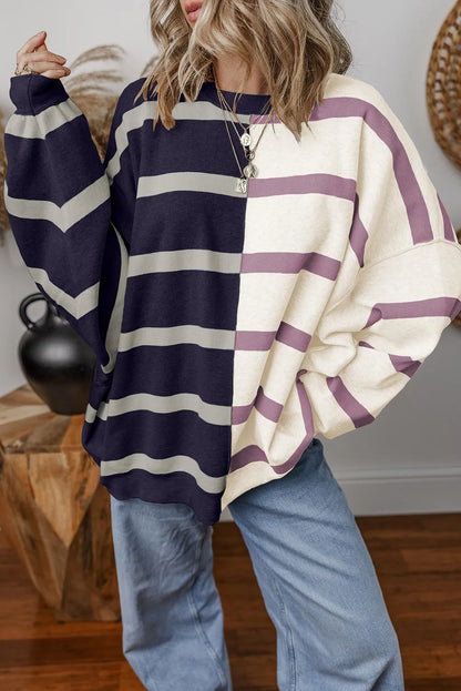 Striped Round Neck Long Sleeve Knit Top-Angel Casuals