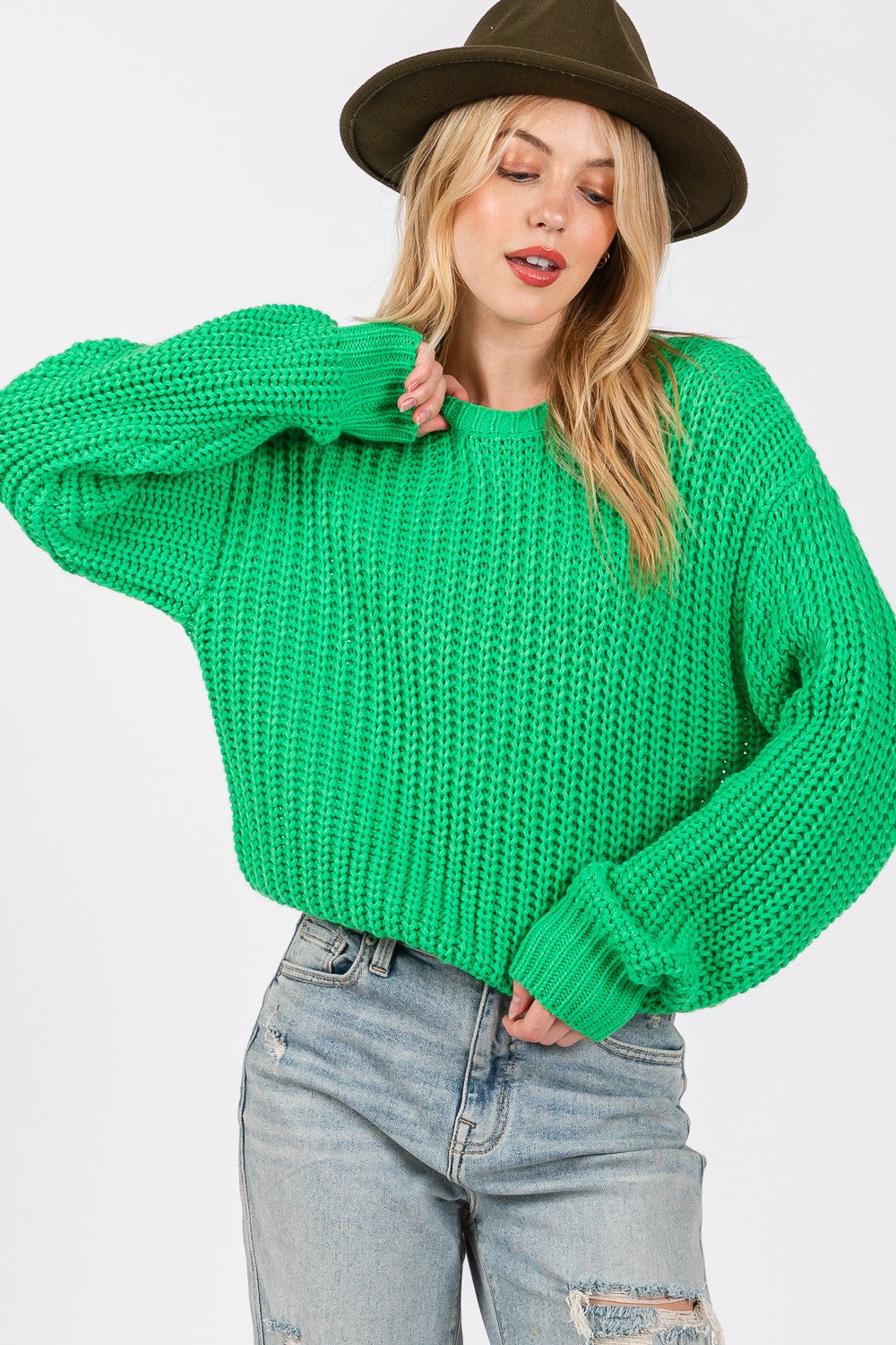 SAGE + FIG Round Neck Drop Shoulder Sweater-Angel Casuals