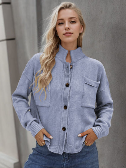 Button Up Long Sleeve Cardigan-Angel Casuals