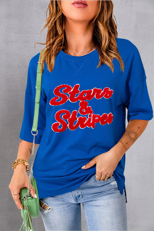 STARS & STRIPES Round Neck Short Sleeve T-Shirt-Angel Casuals