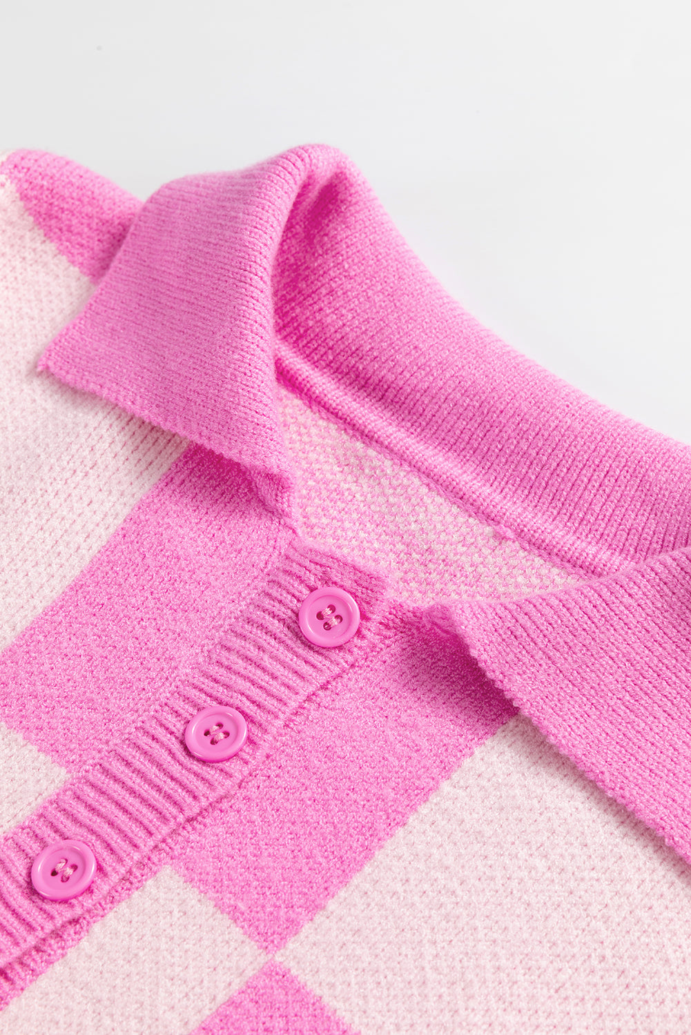 Slit Checkered Half Button Long Sleeve Sweater-Angel Casuals