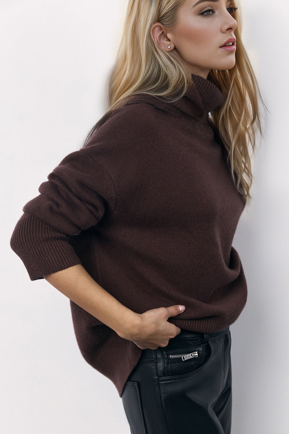 Basic Bae Turtleneck Long Sleeve Dropped Shoulder Sweater-Angel Casuals