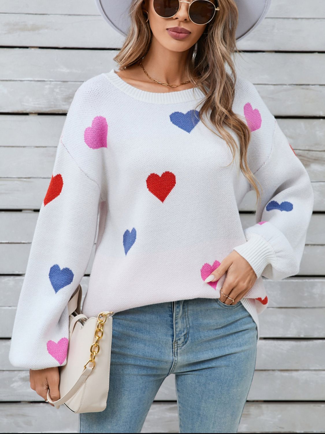 Angel Wings Heart Round Neck Long Sleeve Sweater-Angel Casuals