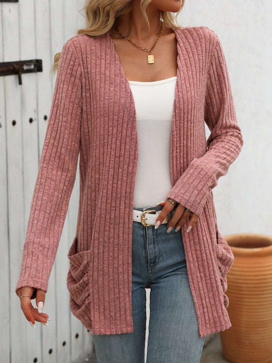 Mandy Open Front Long Sleeve Ribbed Cardigan-Angel Casuals