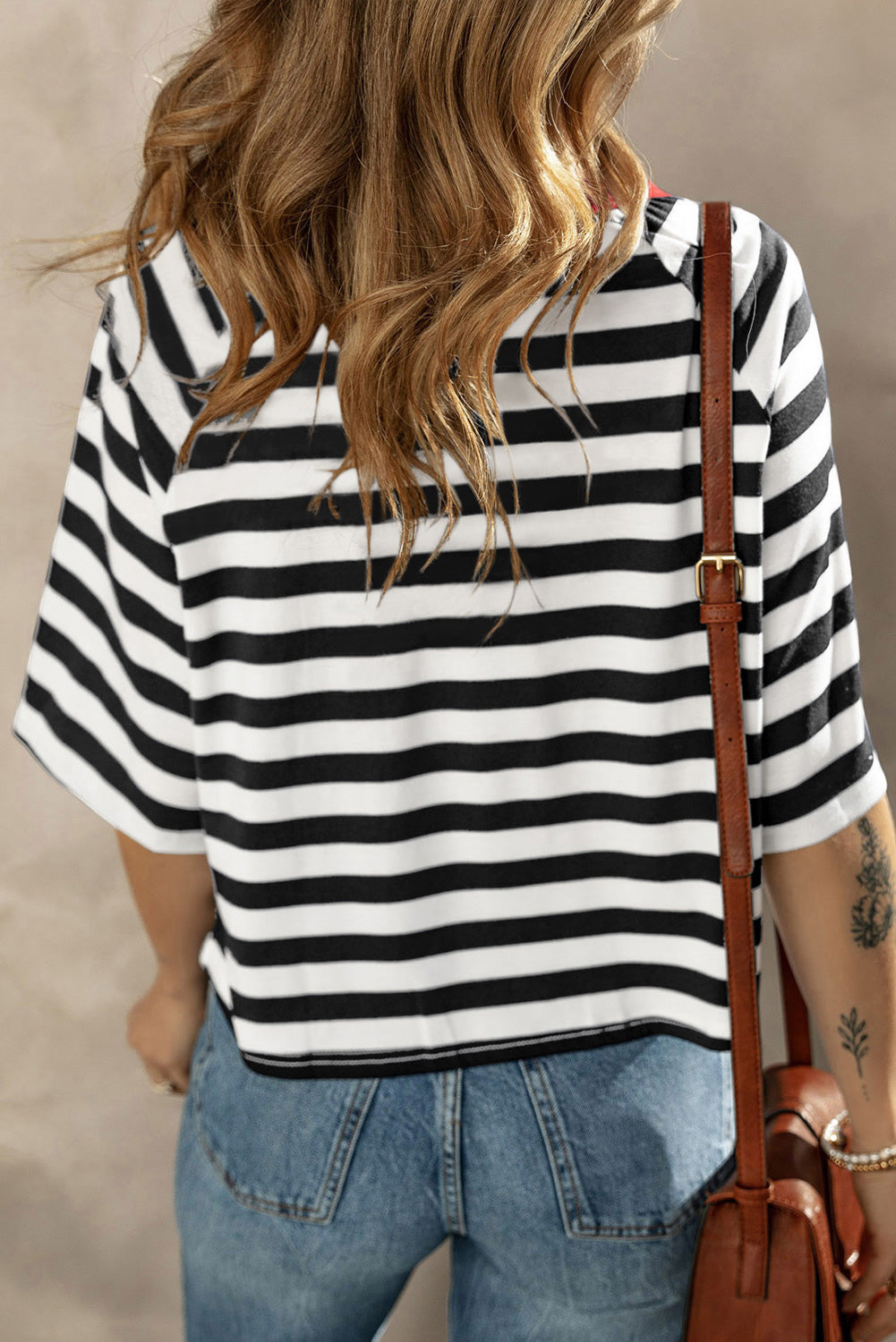 Striped Round Neck Raglan Sleeve T-Shirt-Angel Casuals