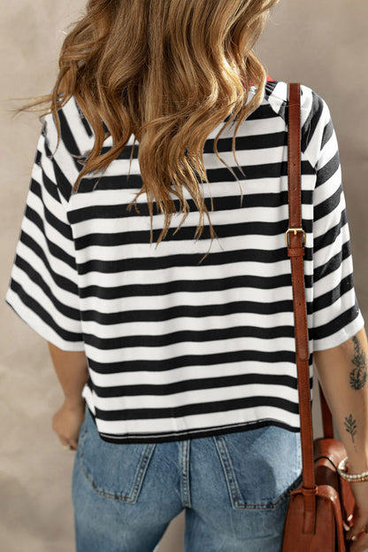 Striped Round Neck Raglan Sleeve T-Shirt-Angel Casuals