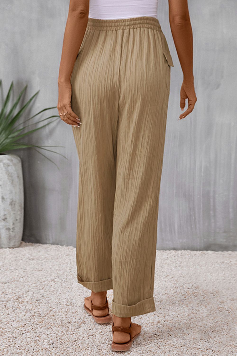 Tie Waist Pocketed Long Pants-Angel Casuals