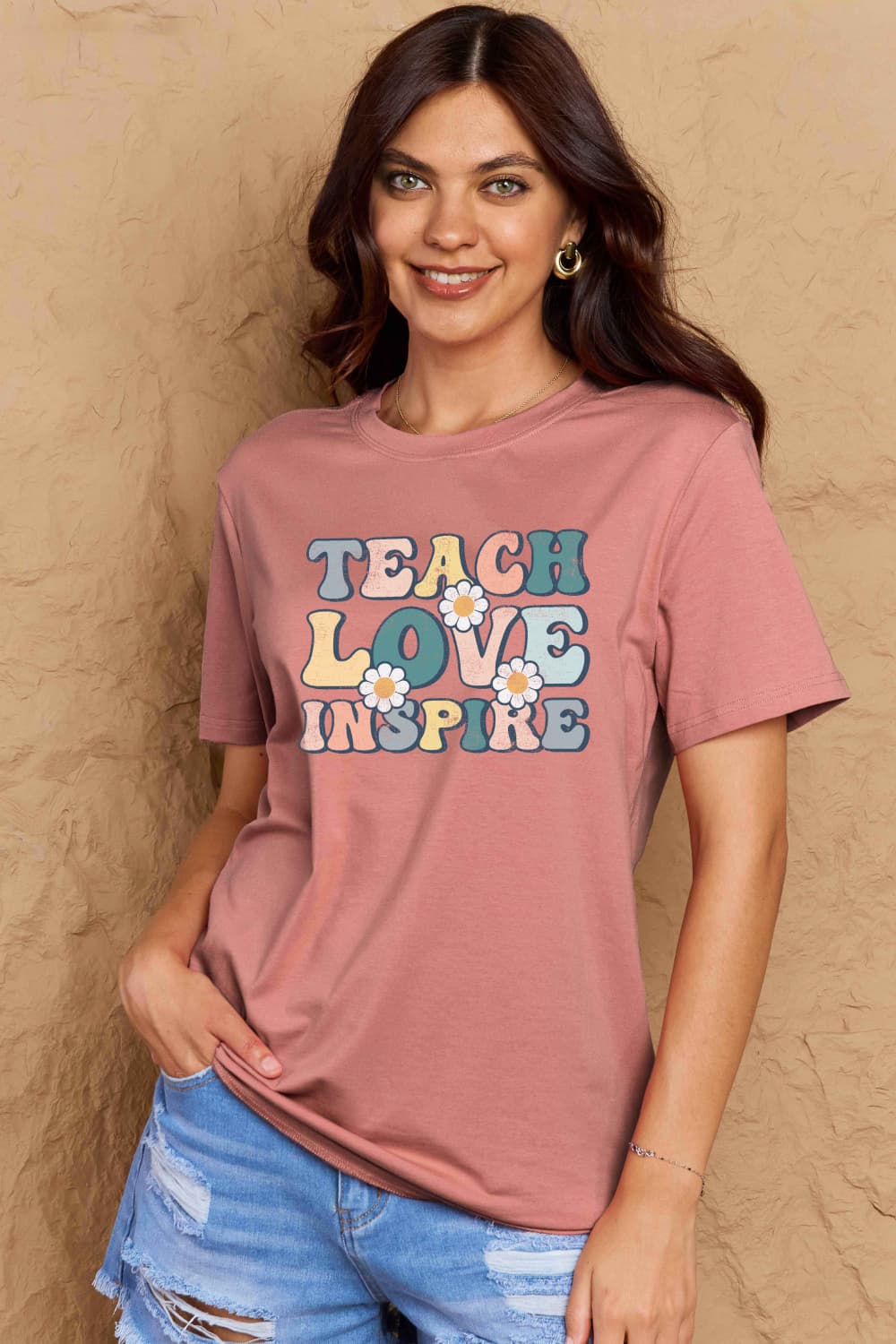 Simply Love Full Size TEACH LOVE INSPIRE Graphic Cotton T-Shirt-Angel Casuals