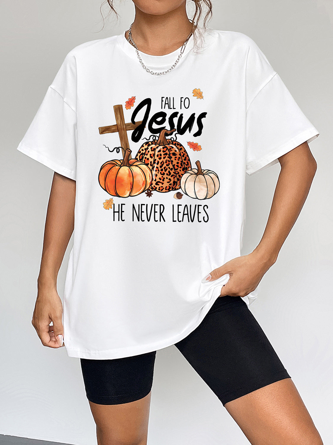 Round Neck Short Sleeve Fall Season Graphic T-Shirt-Angel Casuals