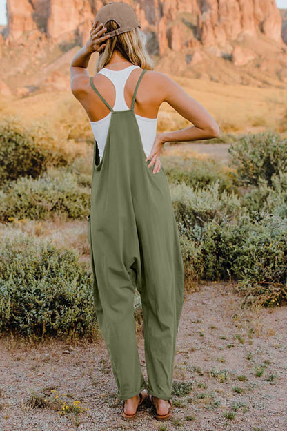 Double Take Full Size V-Neck Sleeveless Jumpsuit with Pockets-Angel Casuals