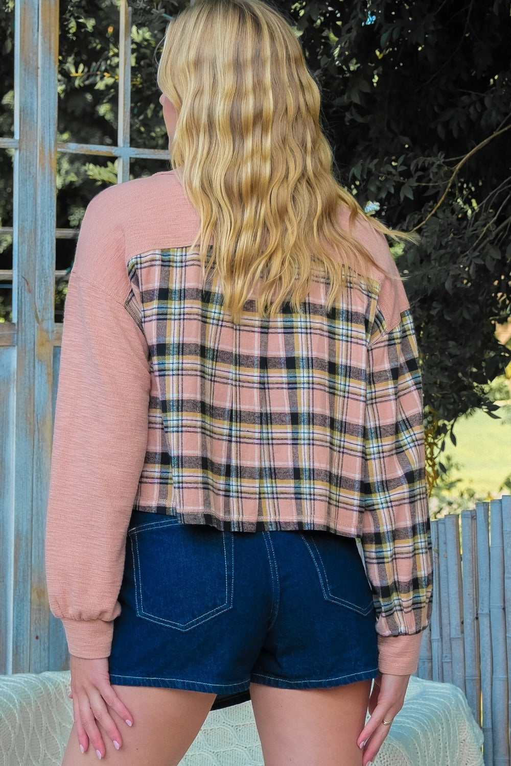 Hailey & Co Plaid Mixed Cropped Jacket-Angel Casuals