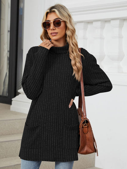 Ribbed Mock Neck Long Sleeve T-Shirt-Angel Casuals