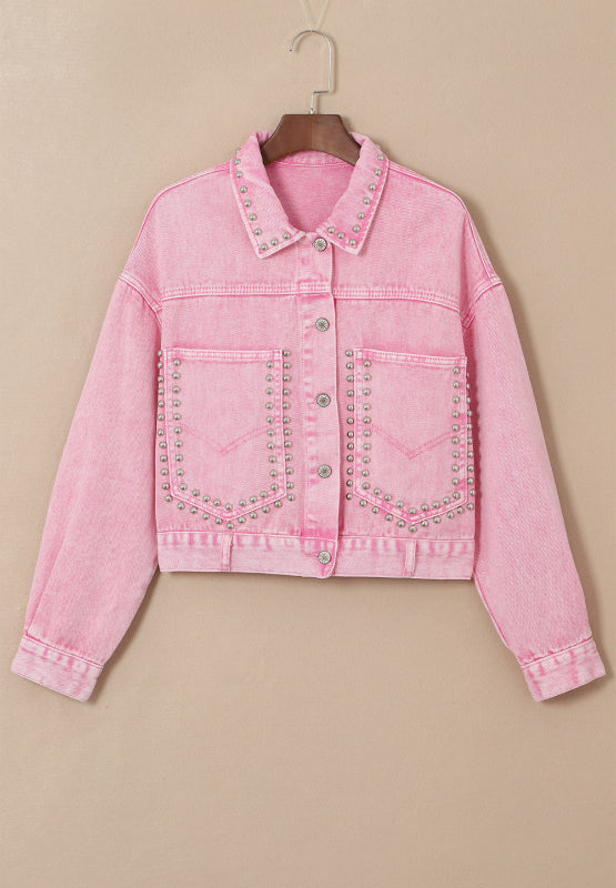 Studded Button Up Denim Jacket-Angel Casuals