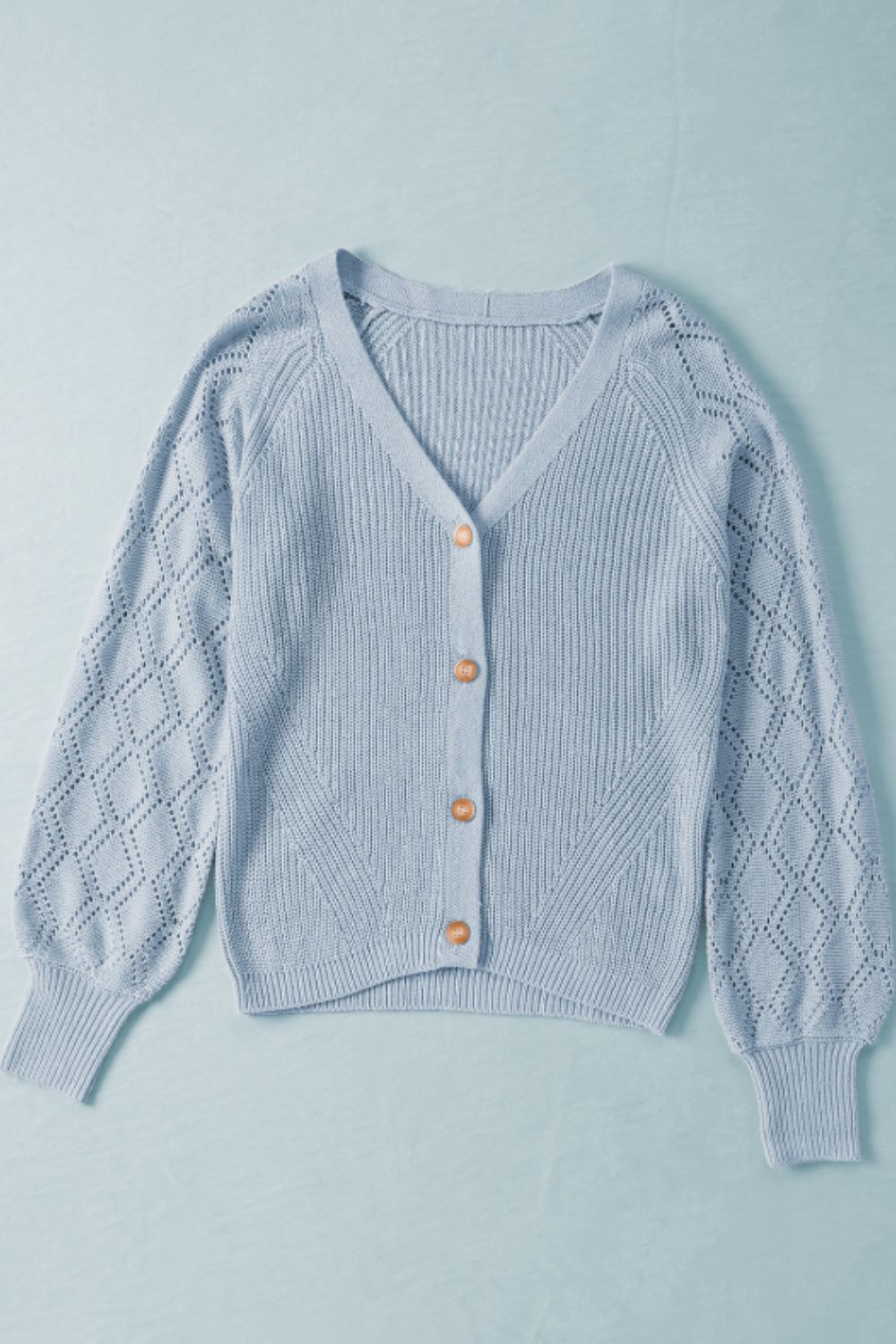 Openwork V-Neck Button Up Cardigan-Angel Casuals
