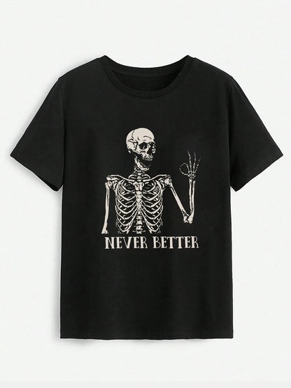 NEVER BETTER Round Neck Short Sleeve T-Shirt-Angel Casuals
