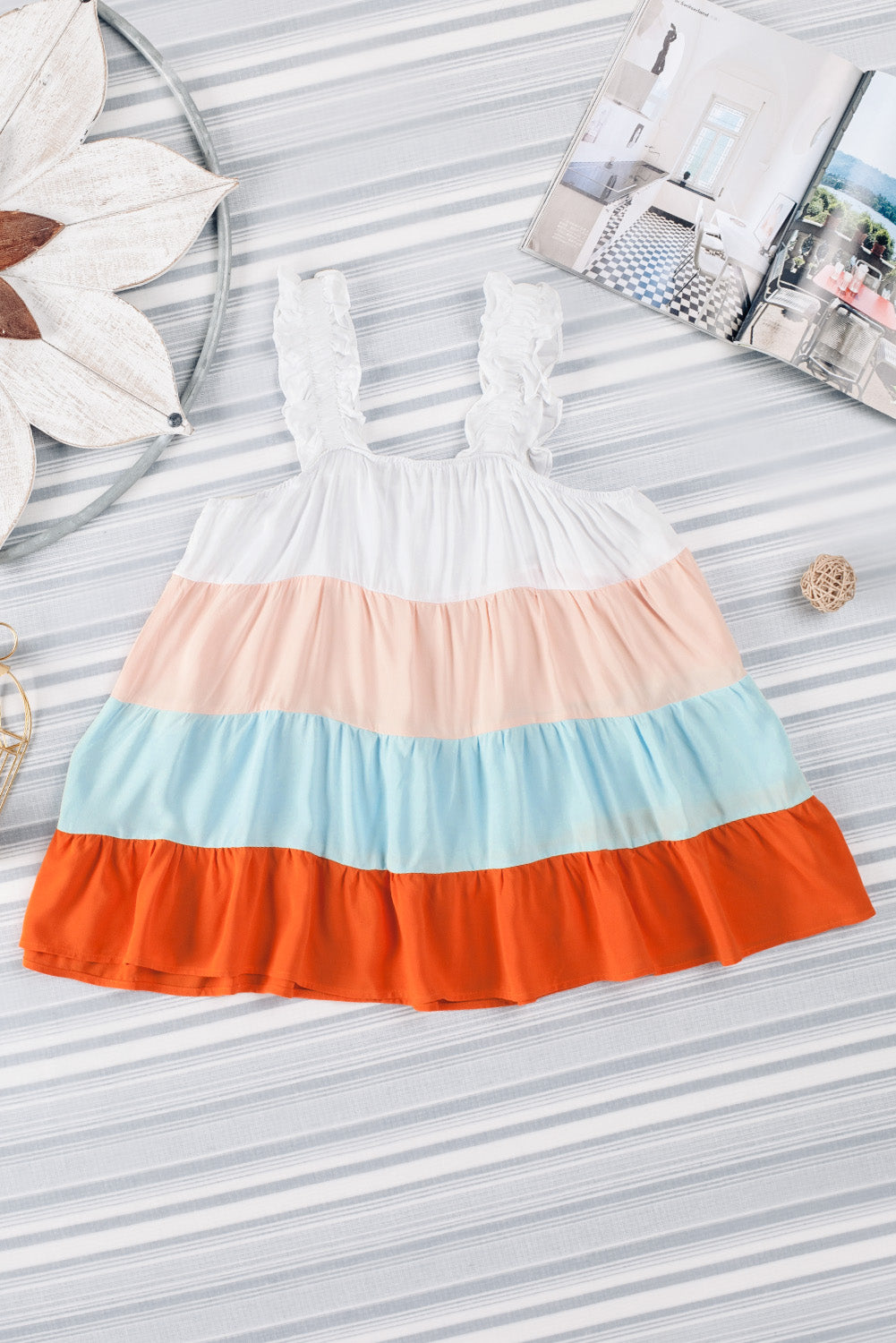 Color Block Ruffle Strap Tank-Angel Casuals