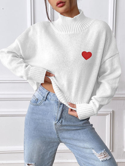 Heart Turtleneck Long Sleeve Sweater-Angel Casuals