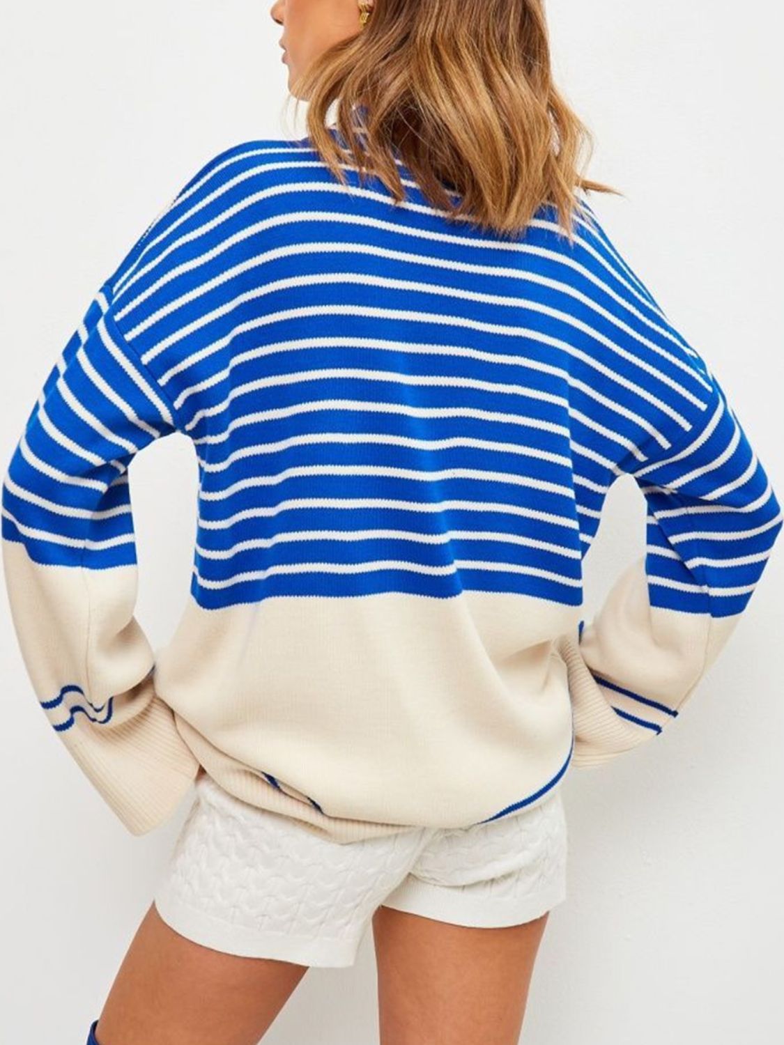 Striped Mock Neck Long Sleeve Sweater-Angel Casuals