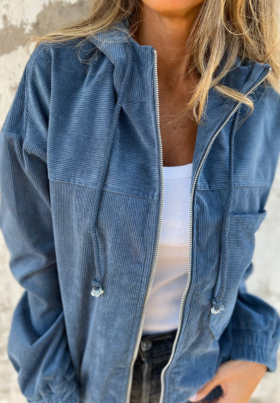 Pocketed Zip Up Long Sleeve Hooded Jacket-Angel Casuals