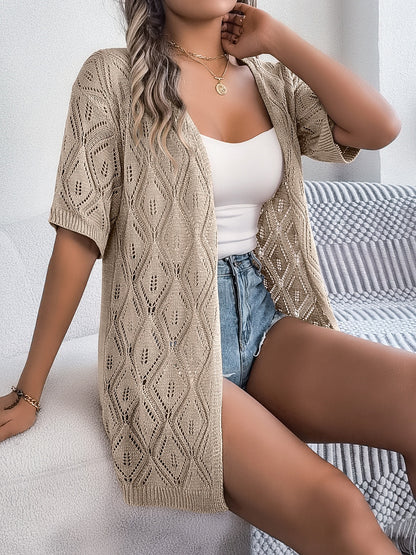 Openwork Open Front Half Sleeve Cardigan-Angel Casuals