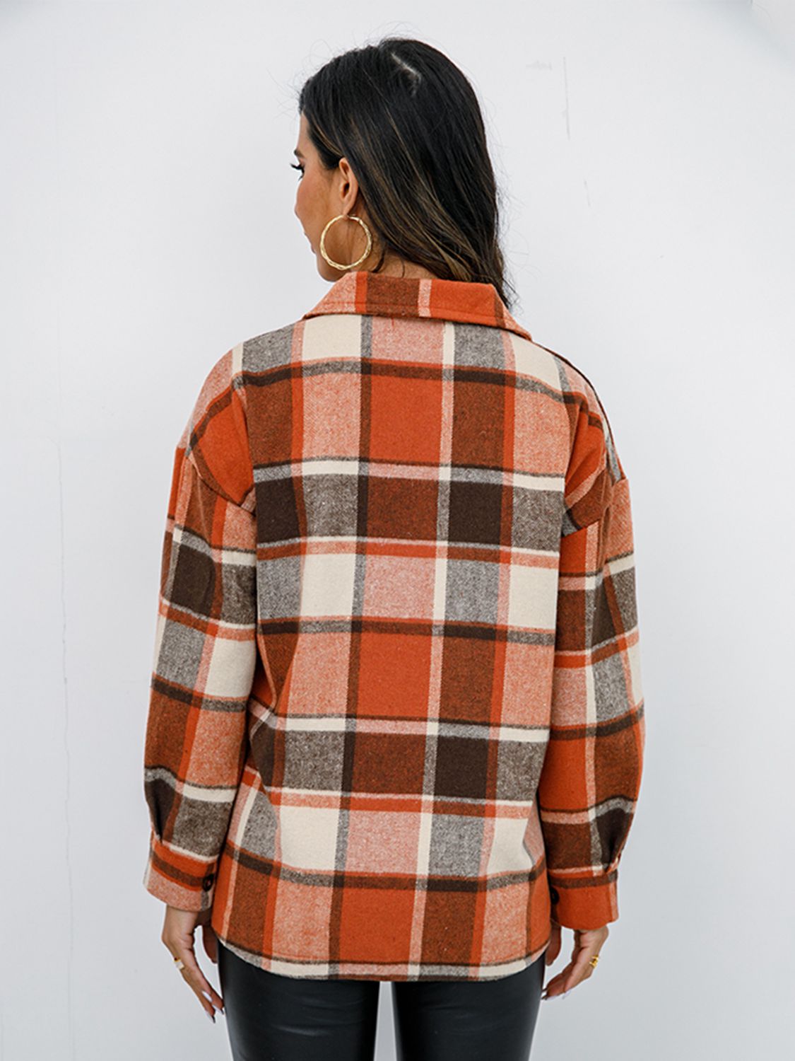 Plaid Button Up Collared Neck Jacket-Angel Casuals