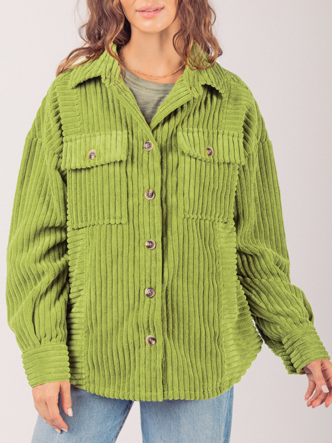 Button Up Long Sleeve Corduroy Jacket-Angel Casuals