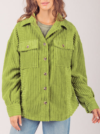 Button Up Long Sleeve Corduroy Jacket-Angel Casuals