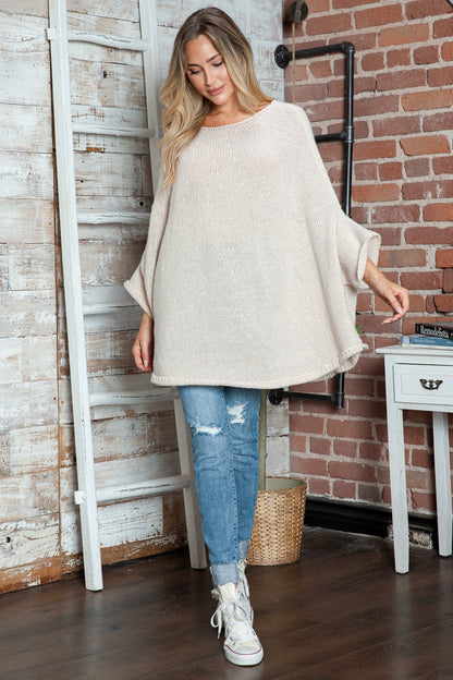 Round Neck Batwing Sleeve Sweater-Angel Casuals
