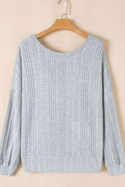 Crossover Backless Long Sleeve Knit Top-Angel Casuals