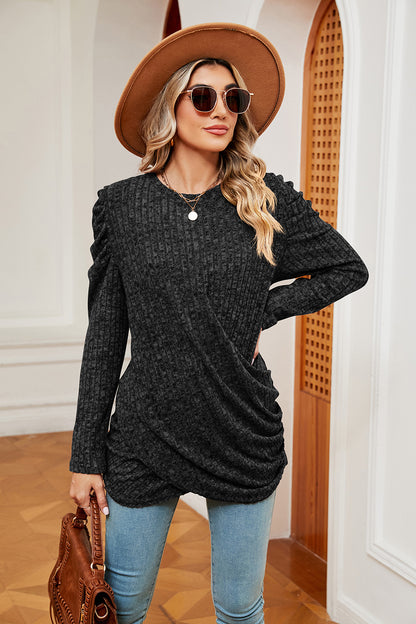 Long Sleeve Ribbed Twisted Top-Angel Casuals