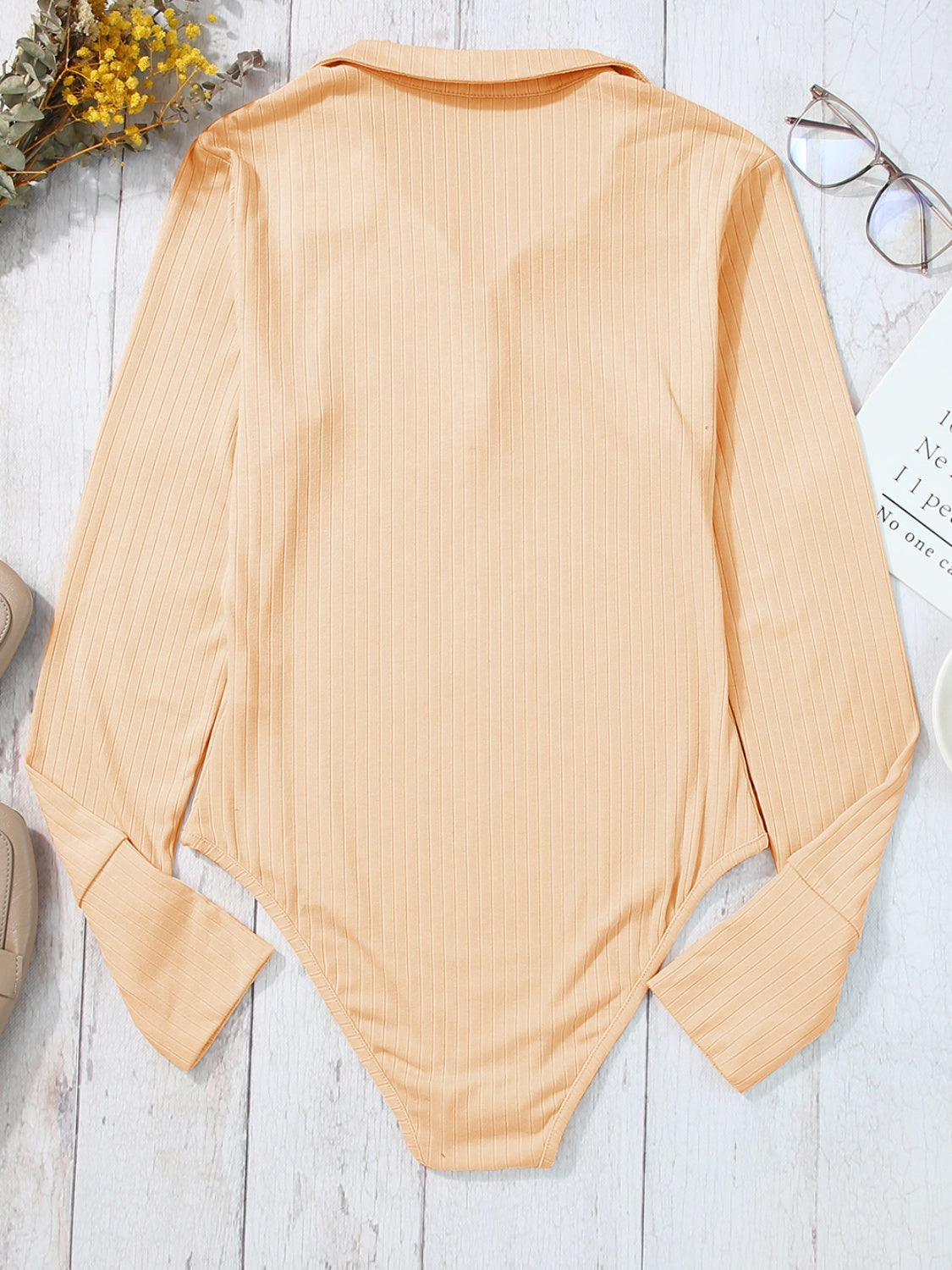 Half Button Collared Neck Long Sleeve Bodysuit-Angel Casuals