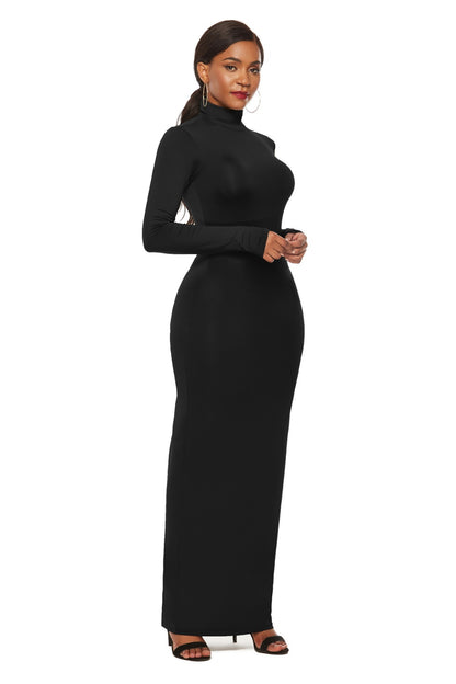 Mock Neck Long Sleeve Maxi Slim Dress-Angel Casuals