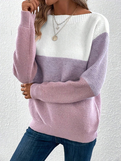 Color Block Boat Neck Sweater-Angel Casuals